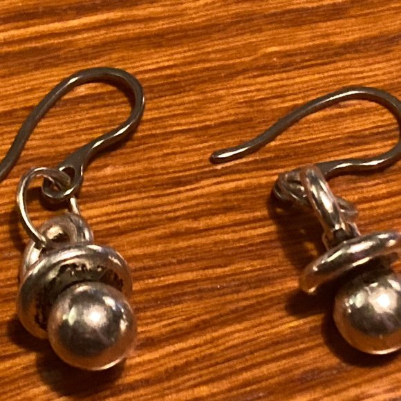Silver Metal Pacifier Earrings - Picture 2 of 3